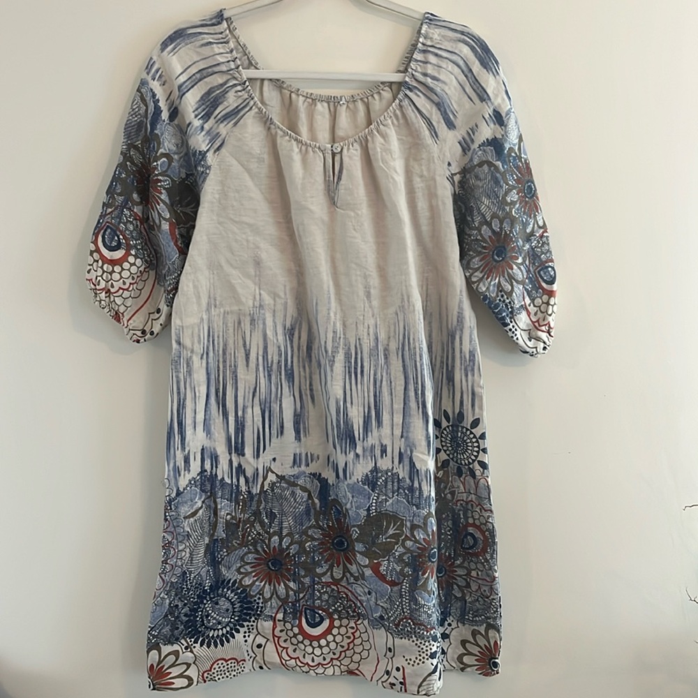 Rose Marine 100 % Linen Italy S Boho Peasant‎ Floral Lagenlook Festival Summer